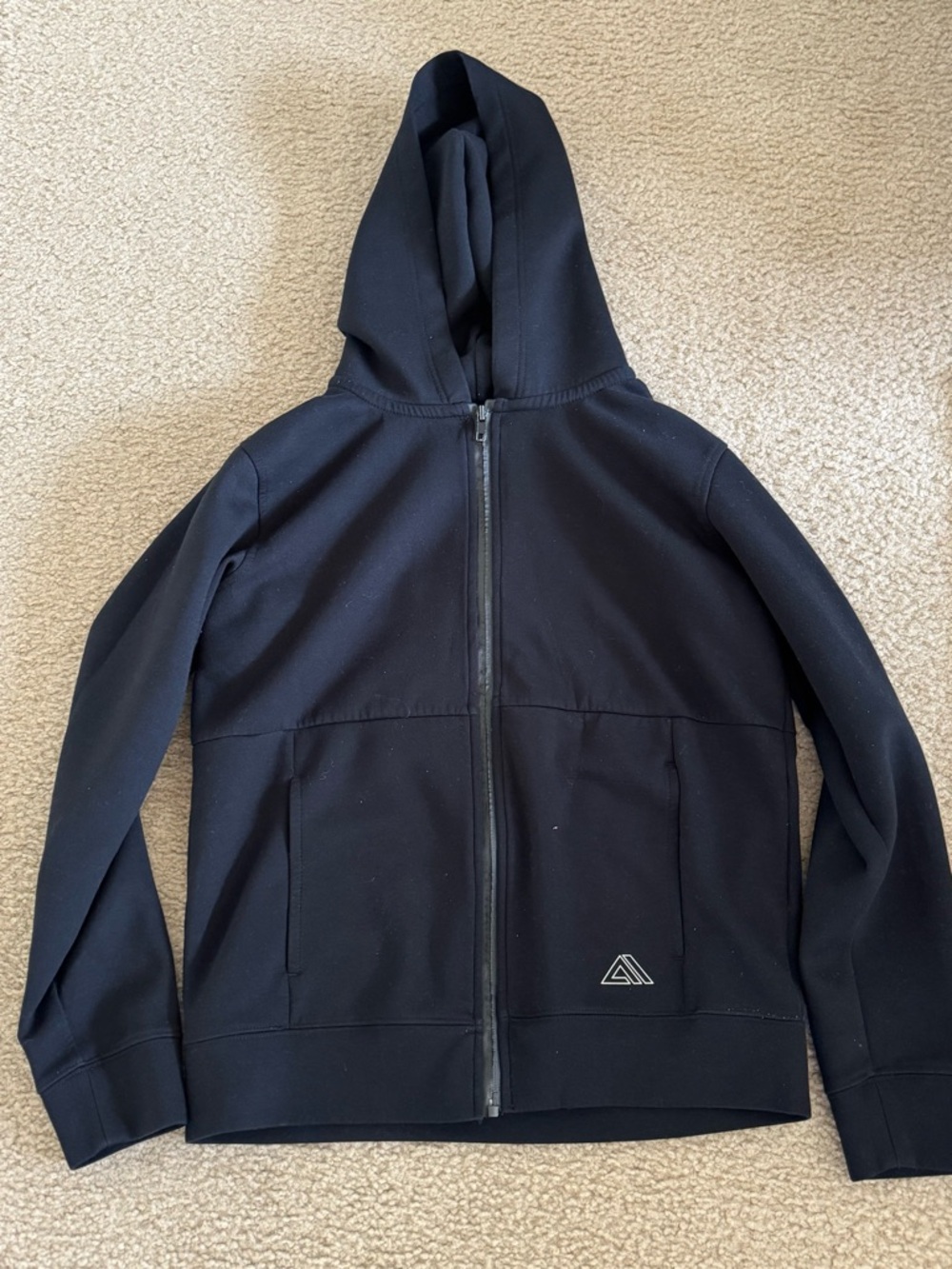 Boys Black Full-Zip Hooded Jacket with Subtle Logo